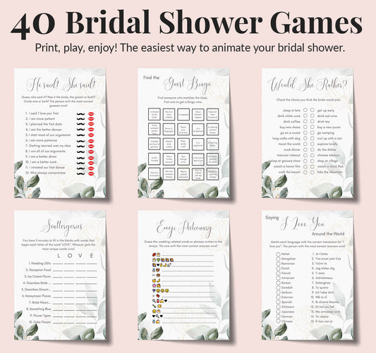 40 Bridal Shower Games - Print, Play, Enjoy!